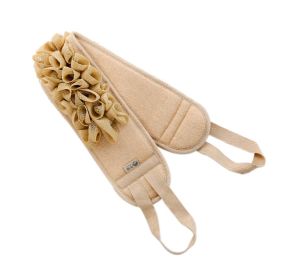 Exfoliating Back Strap Double Side Shower Loofah With Handle Men and Women; Khaki