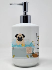 Fawn Pug in Bathtub Ceramic Soap Dispenser Hand Soap Dispenser Pump Bottles for Bathroom Kitchen, Empty Refillable Liquid Soap Container