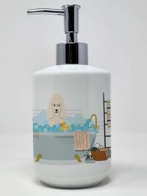 White Poodle in Bathtub Ceramic Soap Dispenser Hand Soap Dispenser Pump Bottles for Bathroom Kitchen, Empty Refillable Liquid Soap Container