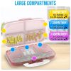 Pink Pill Organizer Airtight Pill Box Large Pill Dispenser Home Travel Supplement Holder Portable Vitamin Sorter Jumbo Size 8 Compartment Airtight Vit