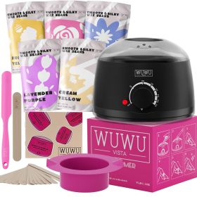 Waxing Kit 19 Items, WUWUVISTA Hair Removal Wax Kit With Wax Melt Warmer Waxing Beads For Face, Brazilian, Full Body, Bikini Suitable For Plugs O (Option: Black-US plug)