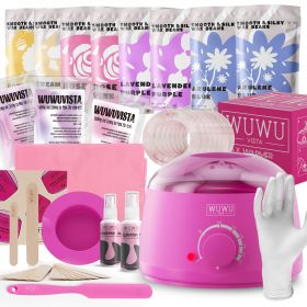 Waxing Kit WUWUVISTA 69 Items Hair Removal Wax Kit With Wax Warmer Waxing Beads For Face, Brazilian, Full Body, Bikini, Sensitiive Skin Skin Suit (Option: Pink-EU Plug)