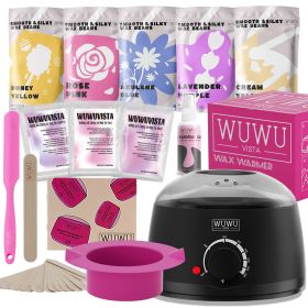 Waxing Kit WUWUVISTA 23 Items Hair Removal Wax Kit With Wax Warmer Waxing Beads For Face, Brazilian, Full Body, Bikini, Sensitiive Skin  Skin Sui (Option: Black-USplug)