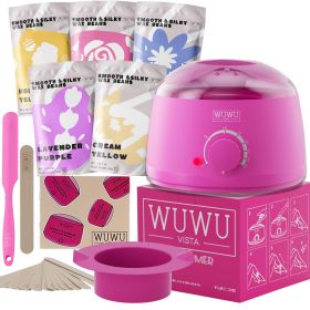 Waxing Kit 19 Items, WUWUVISTA Hair Removal Wax Kit With Wax Melt Warmer Waxing Beads For Face, Brazilian, Full Body, Bikini Suitable For Plugs O (Option: Pink-EU Plug)