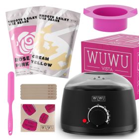 Waxing Kit 11 Items WUWUVISTA Hair Removal Wax Kit With Wax Melt Warmer Waxing Beads For Face,Brazilian,Full Body,Bikini,Sensitiive Skin Suitable (Option: Black-EU Plug)