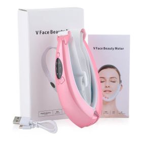 Facial V Lifting Vibration Massager LED Photon Therapy Facial Lifting Device Double Chin V Face Shaped Cheek Lift Belt Machine (Color: Pink)