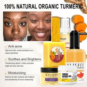 AILKE Organic Turmeric Skin Care Set, Brighten, Cleaning Skin, Reduce Acne, Whiten, Even Skin Tone, Improve Dry Skin (Color: Set)