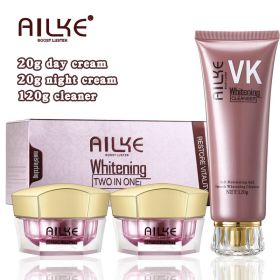 AILKE Whitening Anti-wrinkle Freckle Face Cream With Collagen Hyaluronic Acid Rose Skin Care Women Korean Facial Moisturizer Set (Color: Cream Cleanser)