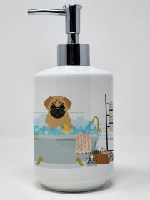 Brown Pug in Bathtub Ceramic Soap Dispenser Hand Soap Dispenser Pump Bottles for Bathroom Kitchen, Empty Refillable Liquid Soap Container (Default: Default)