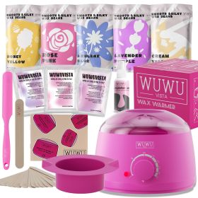 Waxing Kit WUWUVISTA 23 Items Hair Removal Wax Kit With Wax Warmer Waxing Beads For Face, Brazilian, Full Body, Bikini, Sensitiive Skin  Skin Sui (Option: Pink-EUplug)